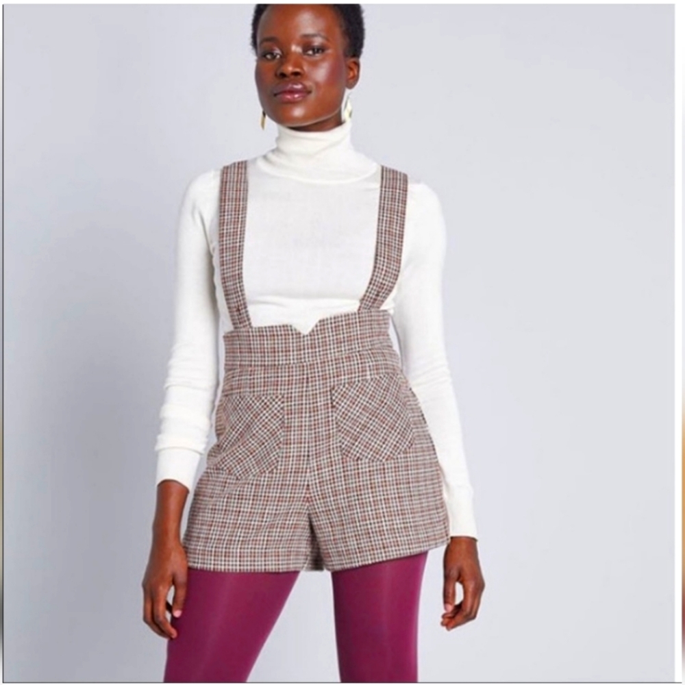 NWT Modcloth plaid pinafore suspender shorts